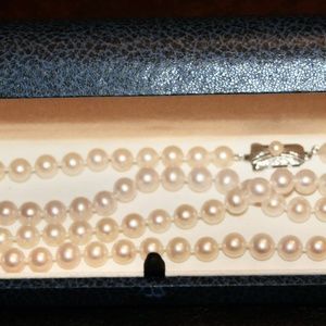 Vtg Mikimoto 32" Akoya Pearl Necklace 7.5-6.5mm, Sterling Clasp, w/New Miki Box